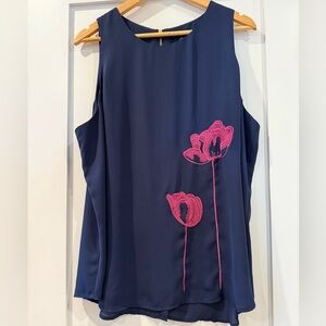 41 Hawthorn Benni Navy Top with Pink Floral Embroidery